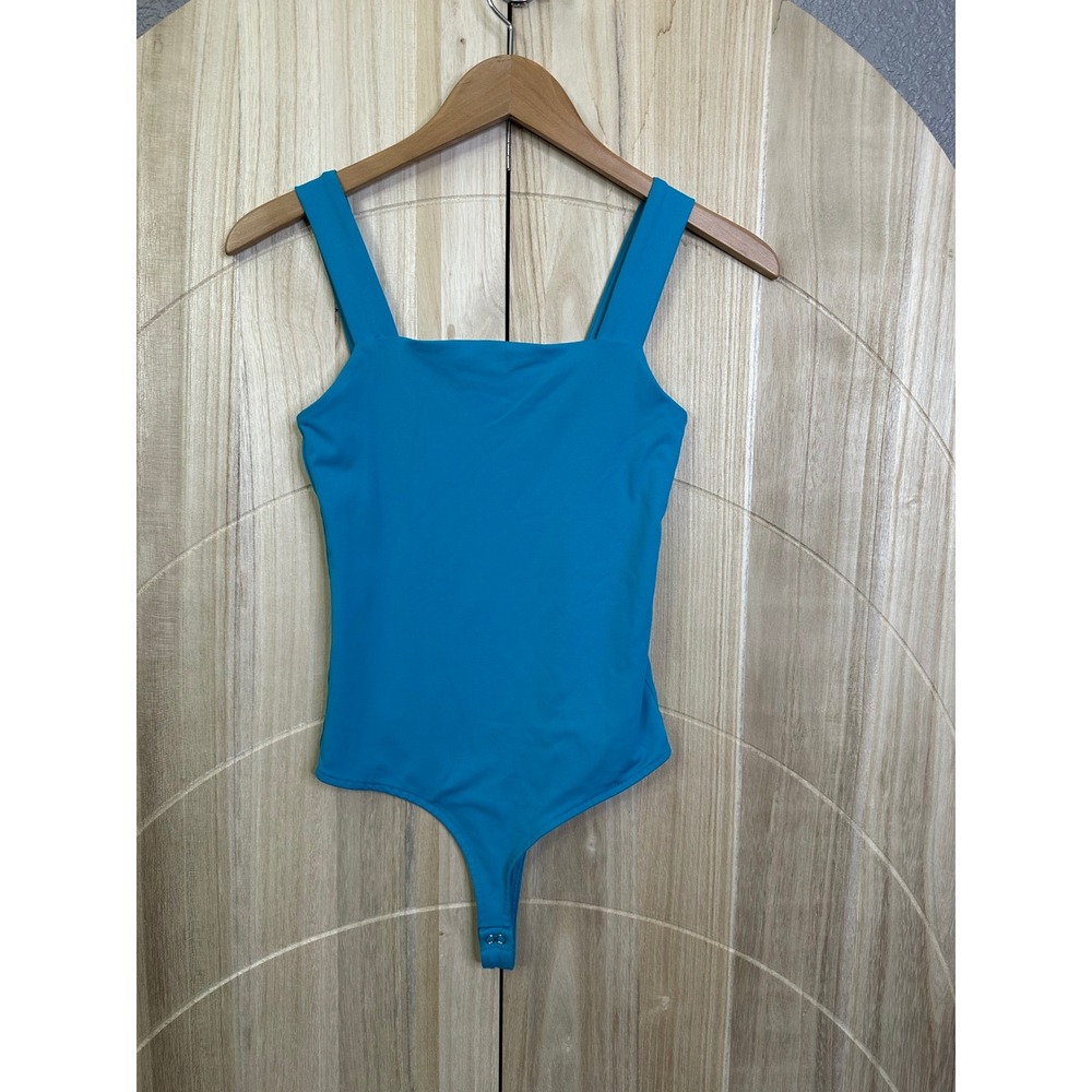 REORIA Teal Square Neck Tank Bodysuit Thong Snap Closure Size‎ S